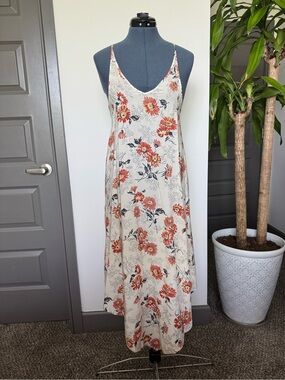 NWOT Saltwater LUXE Floral Slip Maxi Dress in Cream with Coral Blooms